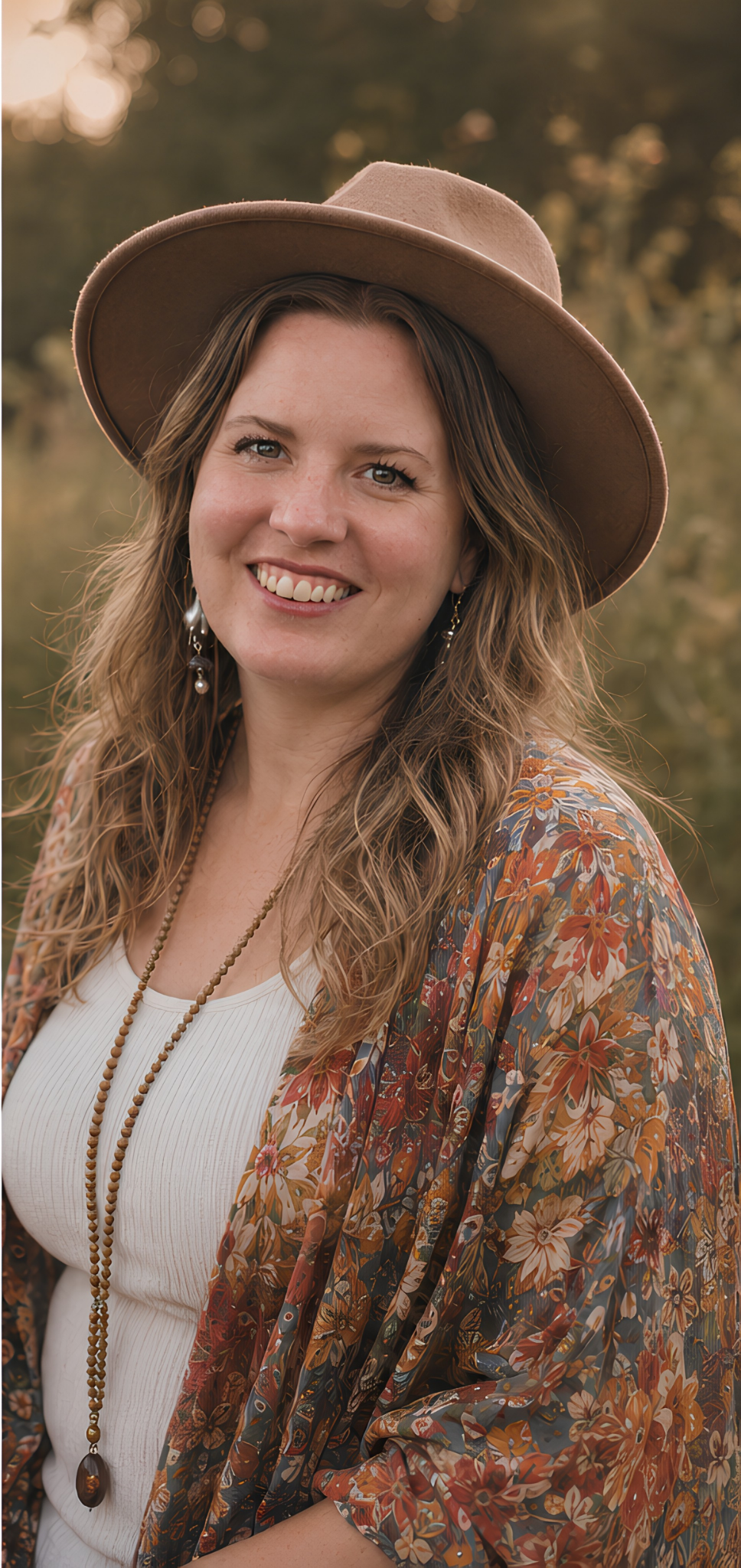 Portrait of Katie outdoors wearing a wide brimmed hat